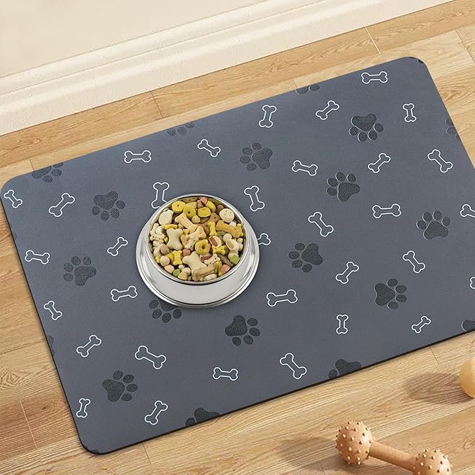 Pet Cat Dog Food Mat Non Slip Mat for Dog Water Bowl Mat Quick Dry Absorbent Cat Feeding Mat, 24 * 16.9 in, Black