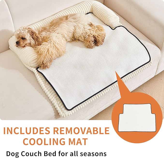 HAOMAIJIA Dog Couch Bed for Small Dogs, Non Slip Pet Couch Covers for Sofa Thick Soft Washable Dog Couch Cover Protector All Seasons Universal Dogs and Cats Bed Mat (Off White, Small)