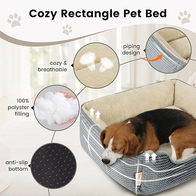 Miguel Dog Bed with Removable Cushion/Pillow for Medium Small Dogs, Washable Pet Bed with Side Easy to Wash Puppy Bed, Large Rectangle Cat Bed for Indoor Cat with Anti-Slip Bottom, Gray 25 Inch