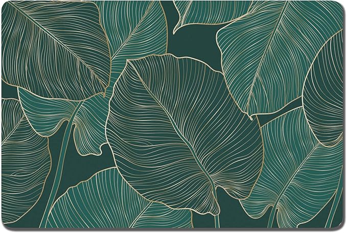 Rnivvi Dog Food Mat, 16" x 24" Flower Absorbent Dog Cat Bowl Mat for Food and Water, Cute Anti-Slip Rubber Pet Feeding Rug Protect Floors, Puppy Placemat for Feeding & Watering Supplies, Tropical