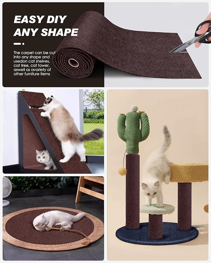 78.7"x15.8" Cat Scratch Mat,Trimmable Self-Adhesive Carpet,DIY Climb Cat Scratcher for Cat Couch Furniture or Wall Protector,Covering Cat Tower,and Replacement Pads (Brown)
