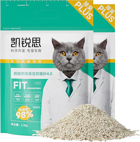KERES Clumping Cat Litter - Odor Control, Dust-Free, Ultra Absorbent and Flushable, Free & Clean Unscented Tofu Cat Litter, Low Tracking, Safe & Natural (5.07lb*2bag)
