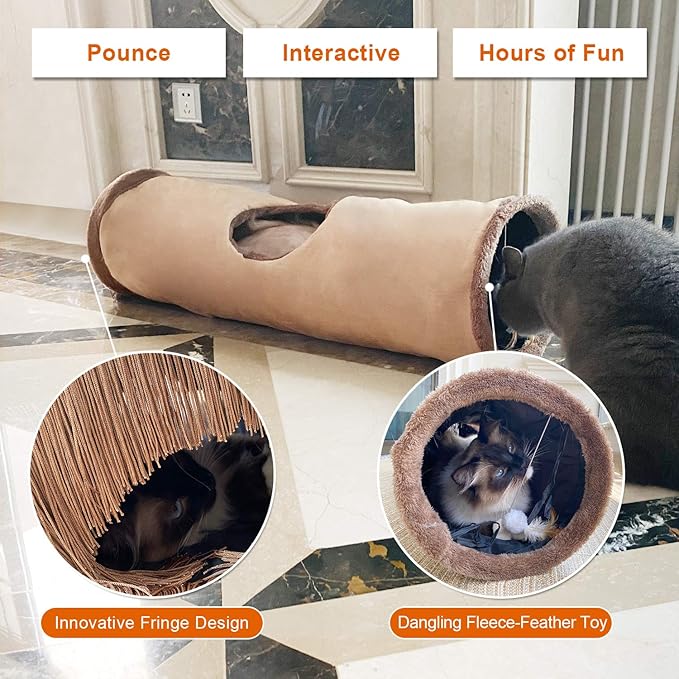 Petest Collapsible Cat Tunnel Pet Play Tube Crinkle Tunnel with Cat Toys，Length 35" Diameter 9.7"