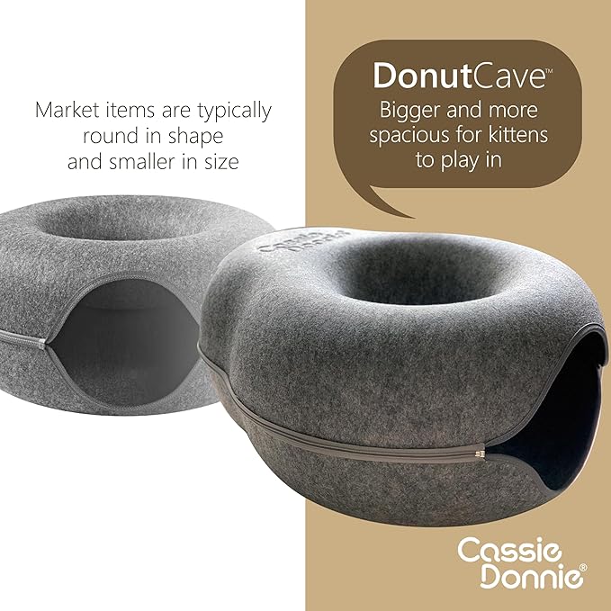 Premium Cat Bed caveTunnel Hiding Places for Indoor Cats(Large) Houses & Condos. Washable100% Nontoxic Eco-Friendly. Spaciousfor 2 Cats