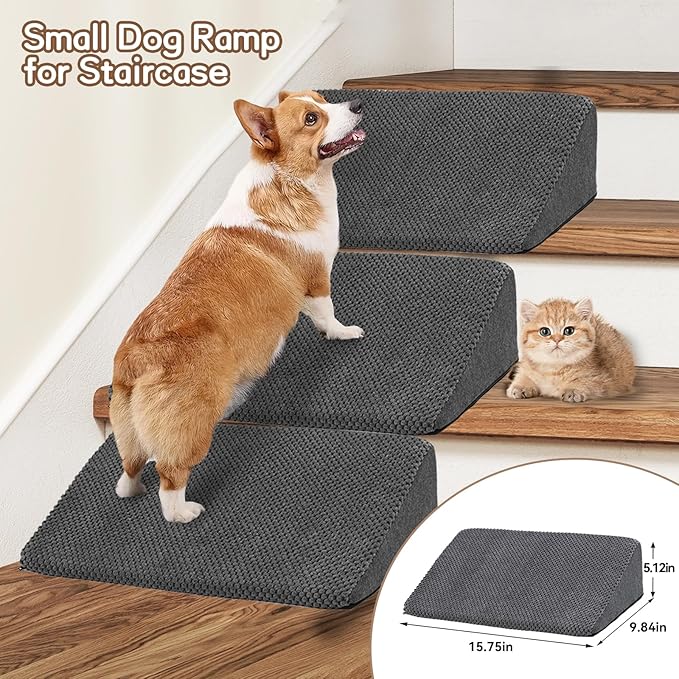 Dog Stairs & Steps Ramps for High Beds 30 inches High Tall, LitaiL 6 Step Pet Stairs Steps for Small Large Dogs, Non-Slip Dog Ramps with 3 Pack Ramps for Staircase