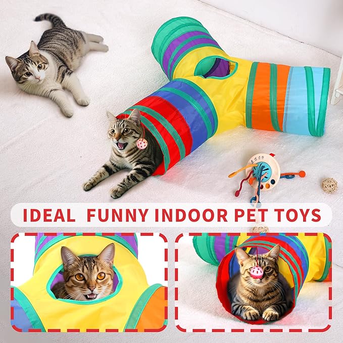 ‌Coolcandy Cat Tunnel & Interactive Cat Toy Indoor, Y-Shape 3-Way Tunnel Toys for Indoor Cats, Collapsible Interactive Peekaboo Cave with Play Ball, for Multi-Way Play & Small Animals