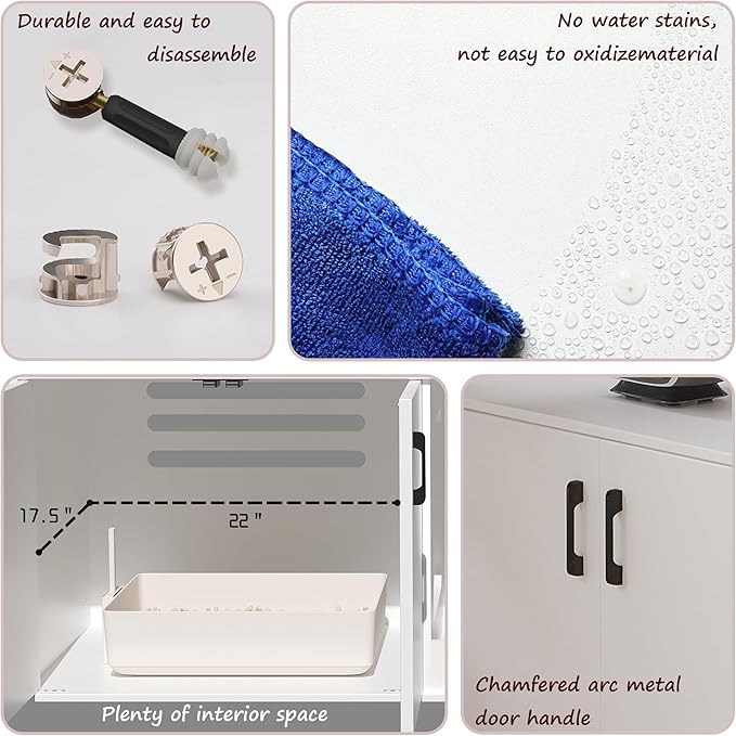 Cat Litter Box Enclosure for 2 Cats,cat Litter Box Enclosure Furniture with Double Room,Stackable,Indoor，Large cat Cabinet,pet House Side Coffee Table,White and Black (White)