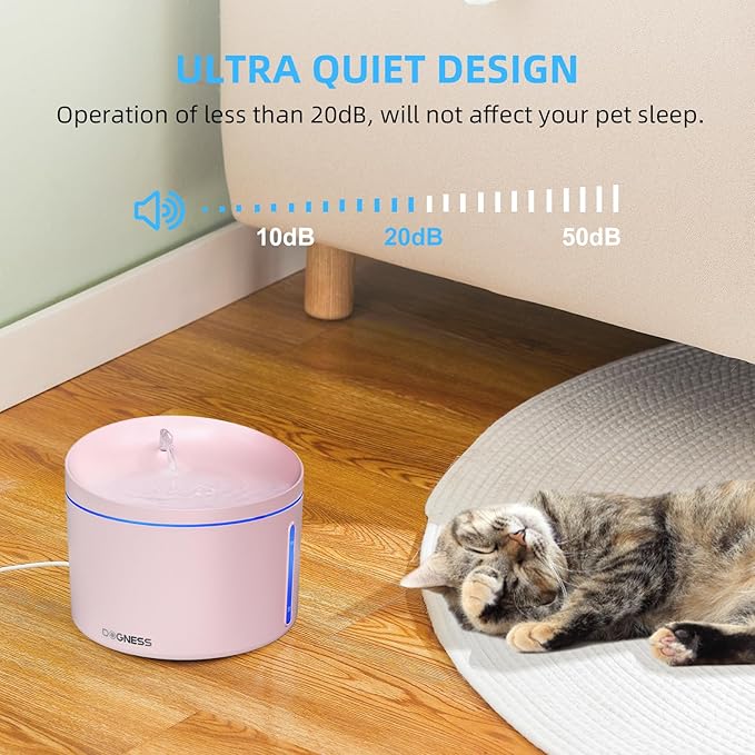 DOGNESS D06 Cat Water Fountain with Filter, Keep Water Fresh Automatic 3.2L Large Capacity Ultra Silent Removable Fresh Cat Water Dispenser for Dogs, Cats, Birds (3.2L Pink)