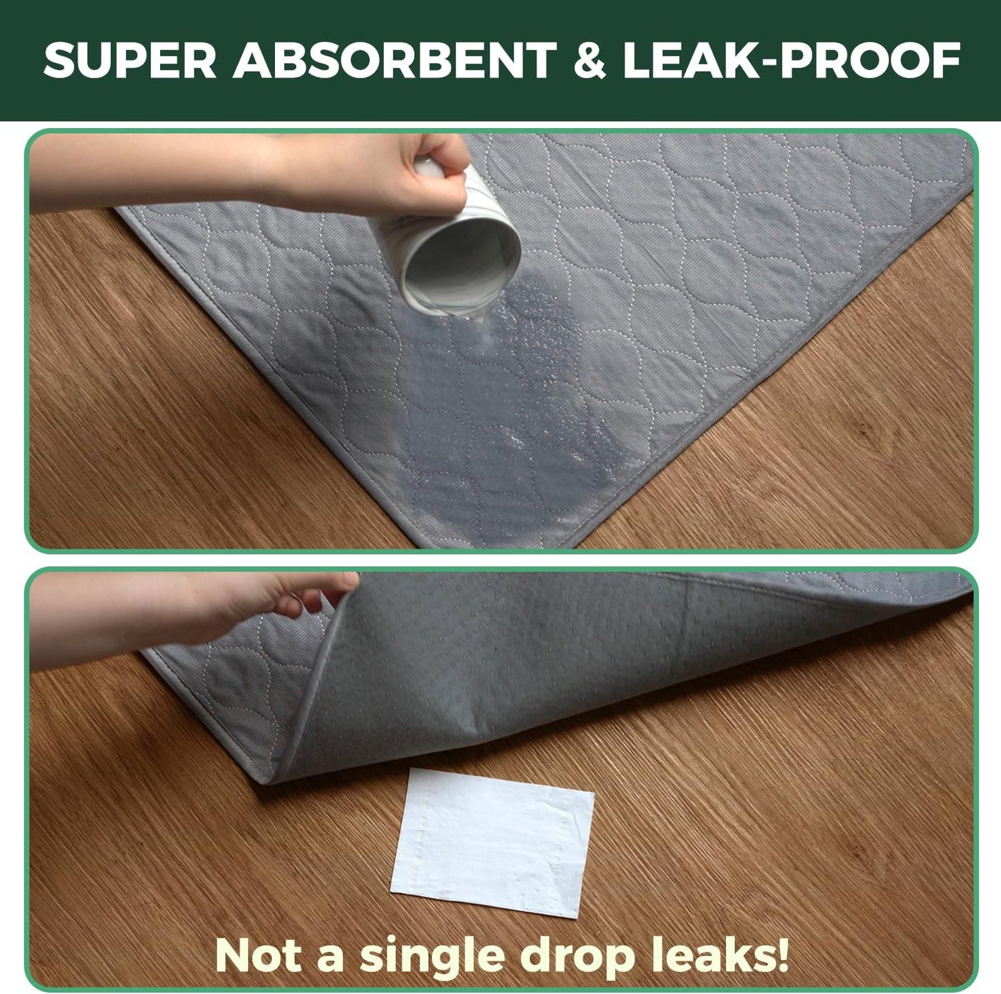 FXW Washable Pee Pads for Dogs, Puppy Pads with Super Absorbent, Specifically Designed for Potty Training, 35" Square, Gray, 2 Packs