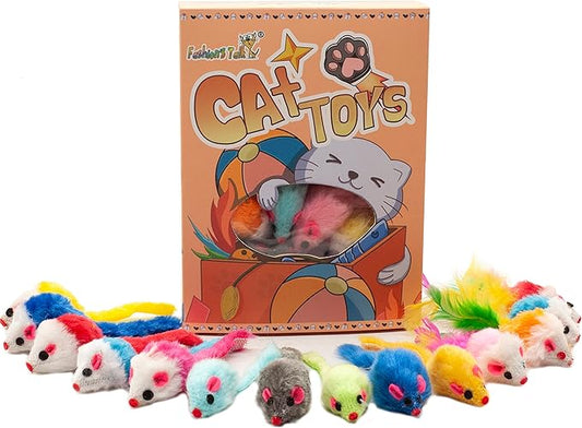 Fashion's Talk 48-Count Assorted Mice Cat Toys Furry Rattle Mouse Kitten Toy Mini Mice for Indoor Cats Interactive Play Color Varies