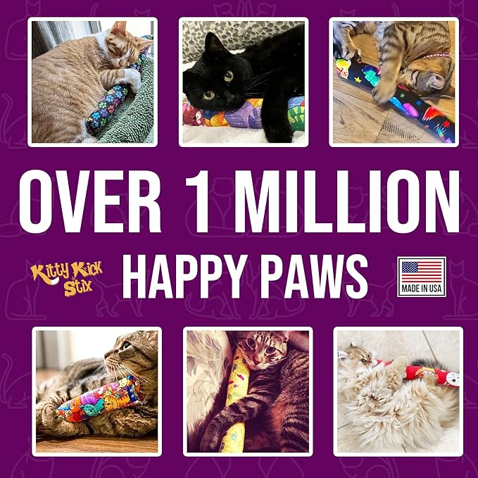 Kitty Kick Stix 15" Original Catnip Kicker Toy (Set of 2), Handmade in USA by Cat Lovers, Interactive Natural Cat & Kitten Toy, Packed with 100% Potent Catnip for All Breeds (Happy Cats)