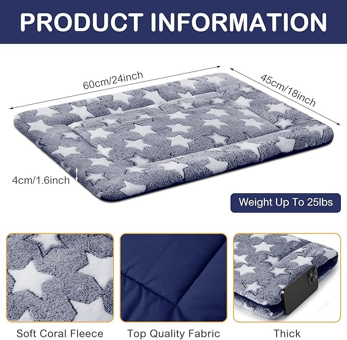 4 Pcs Washable Dog Crate Mat Kennel Pad Replaceable Reversible Pet Bed Pad for Crate Pet, Sleeping Mat for Small, Medium, Large Dog Machine Washable(18 x 24 x 1.6 Inch,Blue)
