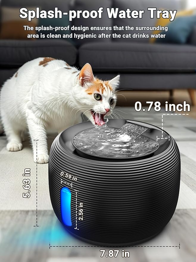 Kastty 3.5L/118 oz Cat Water Fountain, Large Capacity Quiet Pet Water Fountains for Cats Indoor Water Level LED Light Multi-Filtration BPA-Free, Automatic Cat Fountain Easy Cleaning FS77(Black)