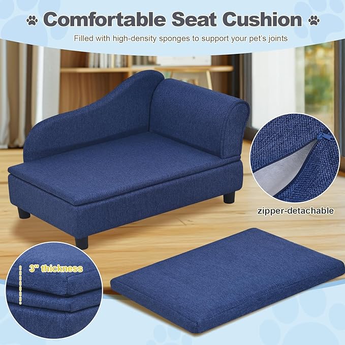 30" L Pet Sofa with Hidden Storage 30lbs, Dog Couch for Small-Sized Dogs and Cats, Soft Tufted Cushion, Blue