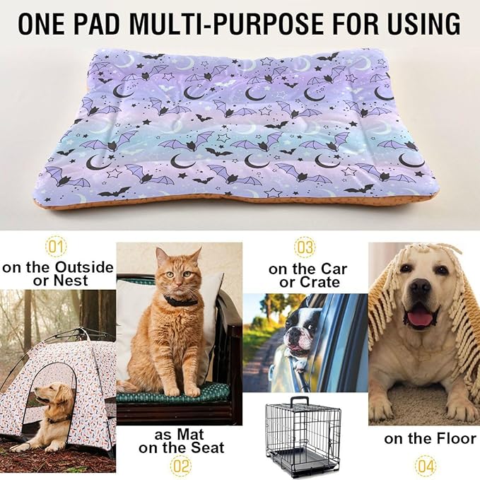 Purple Bat Moon Pet Bed Cute Dog Bed Mat Absorbing Non Slip Pad Pet Sleeping Mat for Small, Medium, and Large Dogs Puppy Cat 24 in x 18 in