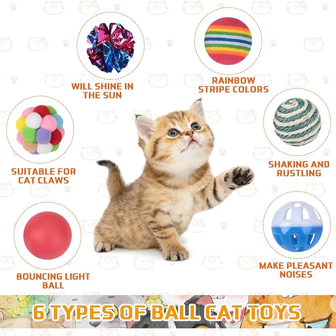 Shappy 150 Pcs Cat Toys Bulk Kitten Toys Pack Variety Funny Interactive Gift Including Mice Rainbow Balls Spring Crinkle Balls for Indoor Cat Kitty Kitten(Classic)