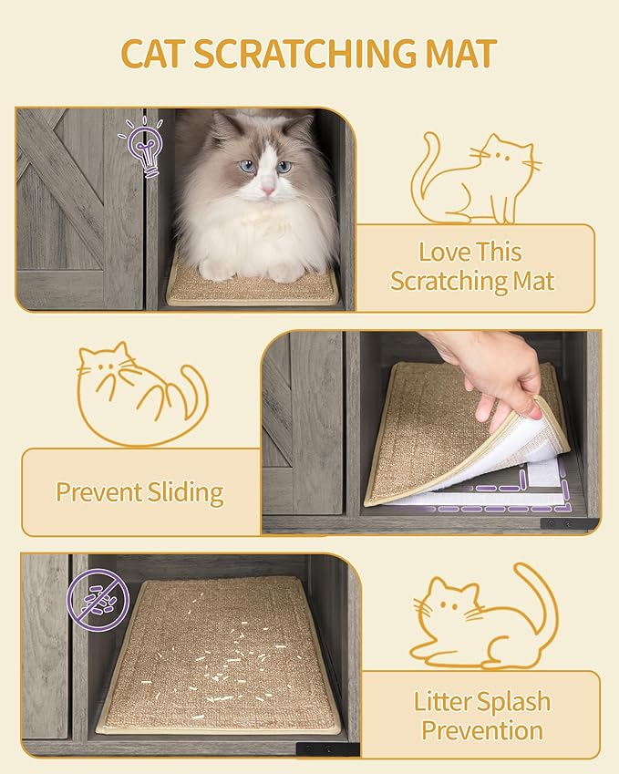 Cat Litter Box Enclosure, Hidden Litter Box Cabinet Furniture with Bell, Indoor Cat House, Farmhouse Style, 39.4 x 21.7X 24.8 Inches, for Hallway, Bedroom, Greige CB85205X