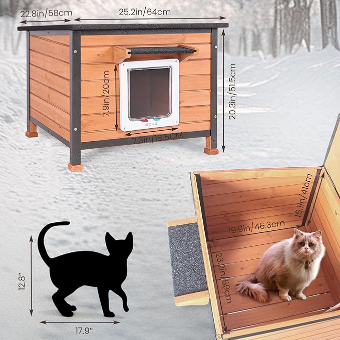 Outdoor Cat House Rainproof All Round Metal Frame Wooden Condos, Indoor and Outdoor Use for Rabbit,Small Animal Feral Cat Shelter