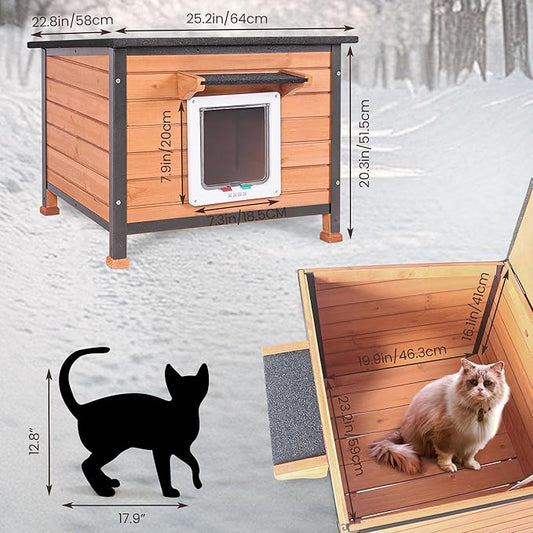 Outdoor Cat House Rainproof All Round Metal Frame Wooden Condos, Indoor and Outdoor Use for Rabbit,Small Animal Feral Cat Shelter