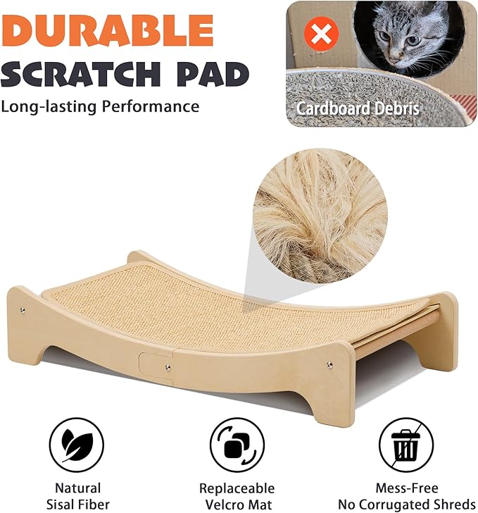PETKARAY Sisal Cat Scratching Board, Curved Sisal Cat Scratcher, Large Indoor Kitty Scratch Pad, Heavy Duty Arc Lounge Bed for Kitten