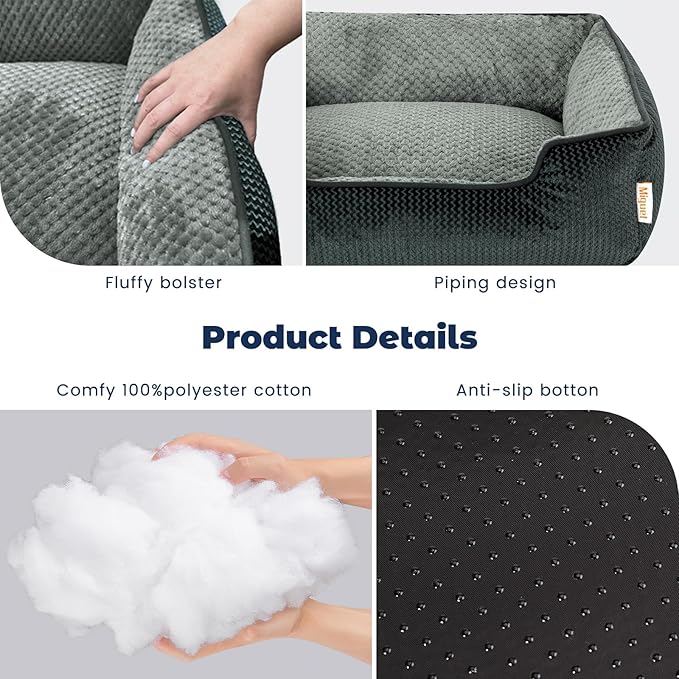 Miguel Removable Washable Dog Bed for Medium Dog - Rectangle Pet Bed for Large Cats with Zipper Cover Bolster Cuddle Puppy Bed with Supportive Side Wall Slip-Resistant Bottom, Dark Gray 35 Inch