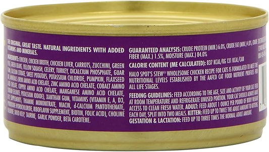 Halo Wet Cat Food Whole Chicken Recipe, Grain Free Wet Cat Pate, Canned Cat Food for Extra Hydration, 5.5 Oz Can (Pack of 12)