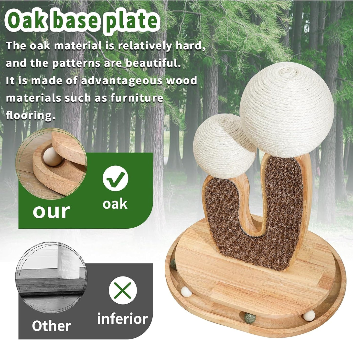 Cactus-Shaped Cat Scratching Post with Cat Scratcher, Interactive Toy Balls, Handmade with Natural Materials, Cute Cat Scratching Post, Easy-to-Clean Cat Furniture