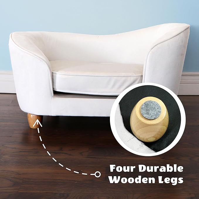 Critter Sitters 28-In. Faux-Velvet White Oval Dog Bed for Small Dogs and Cats, Modern and Comfortable Pet Sofa, Easy to Clean