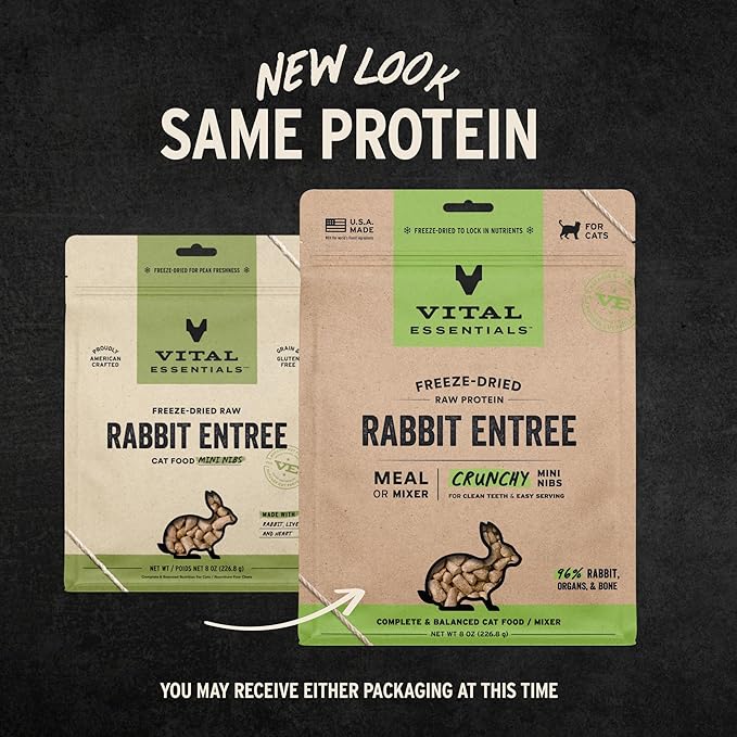 Vital Essentials Freeze-Dried Raw Rabbit Meal or Mixer Cat Food Crunchy Nibs, 8 oz