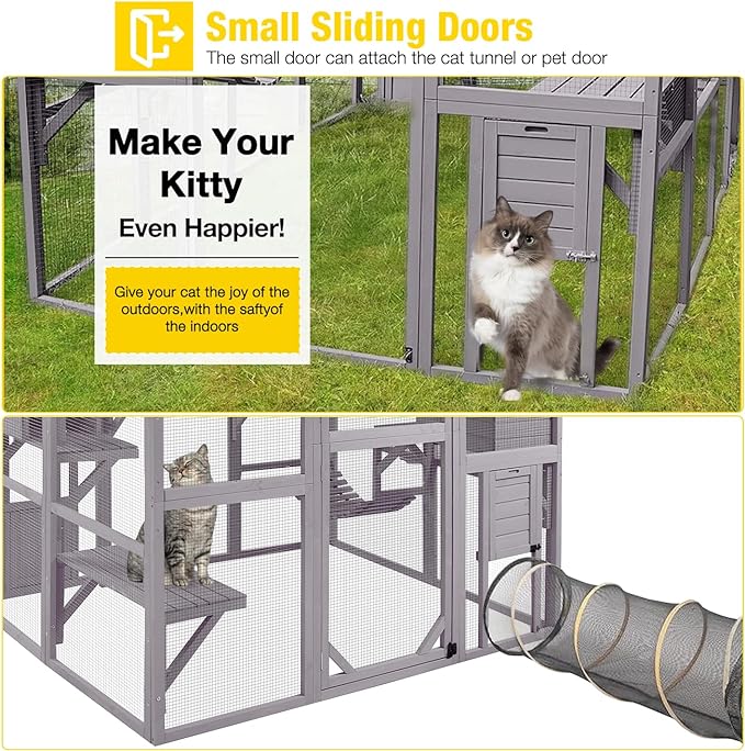 Aivituvin Catio Outdoor Cat Enclosure Large for Multiple Cats Wooden Cat House Outside Kitty Condon Cat Run Weatherproof