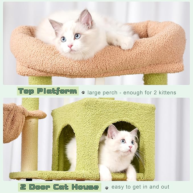 Cat Tree, Cat Tower for Indoor Cats, 43.3 inch Cactus Cat Tree Tower with Sturdy Steel Tube, Hammock, Cat Condo for Small Cats and Kittens, Scratching Post, GCT004SGY