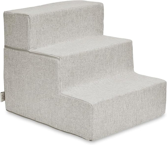 Best Pet Supplies Dog Stairs & Steps - Foam Steps for Small Dogs & Cats, Non-Slip Indoor Balanced Pet Step Support, Dog Ramp, No Assembly, Sand, Foldable 3-Step (16.5-inch Height)