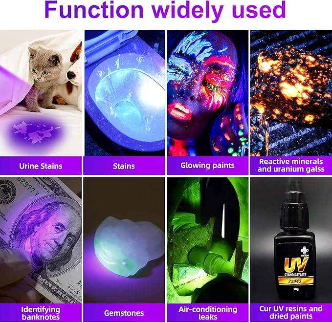 Rechargeable 365nm Black Light Flashlight, 50W Powerful Small UV Flashlight, Bed Bug UV Light, Pet Urine Detector for Dog/Cat Urine, Dry Stains, Bed Bug, Scorpion, Dry Pet Stains