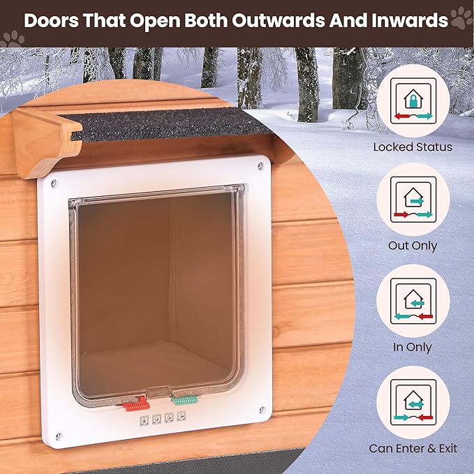 Outdoor Insulated Cat House Weatherproof for Winter, Feral Cat Shelter with Insulated Liner, All Round Metal Frame Wooden Condos, Indoor and Outdoor Use for Cat, Rabbit and Small Animal