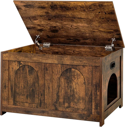 DINZI LVJ Cat Litter Box Enclosure, Flip Top Litter Box Furniture, Farmhouse Hidden Cat Washroom, Wooden Pet House, End Side Table, 31.5"L x 19.7"W x 19.7"H, Sturdy and Easy to Assemble, Rustic Brown