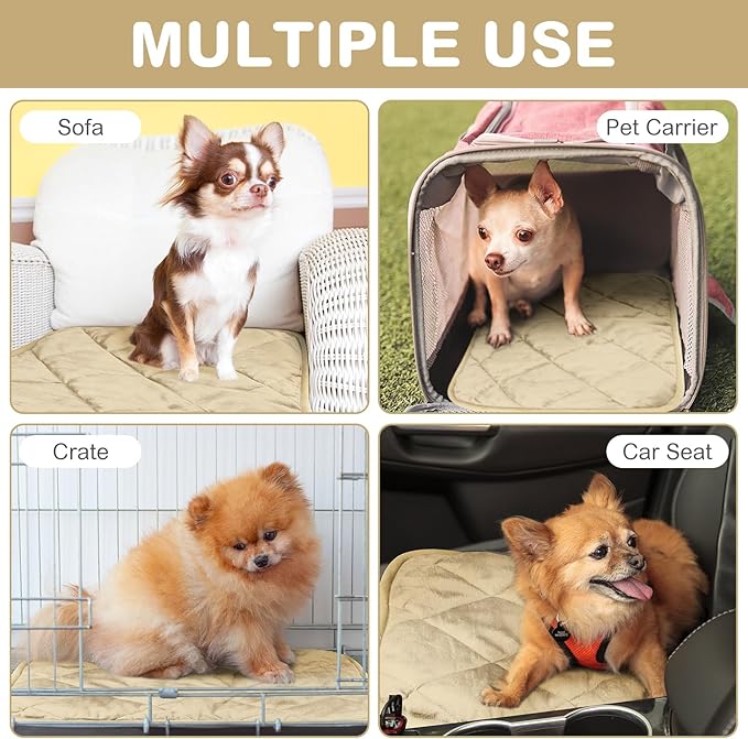 2 Pack Self Heating Cat Mat Self Warming Pet Pads Washable Kennel Mat Dog Crate Pad Reflects Body Heat Non Skid Cat Thermal Pads for Puppy Indoor Outdoor(Beige,16 x 20 Inches)