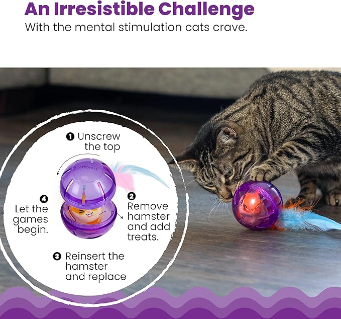 Catstages Hamster Ball Interactive Treat-Dispensing Ball Puzzle Cat Toy with Removable Squeaking Plush Hamster, Purple