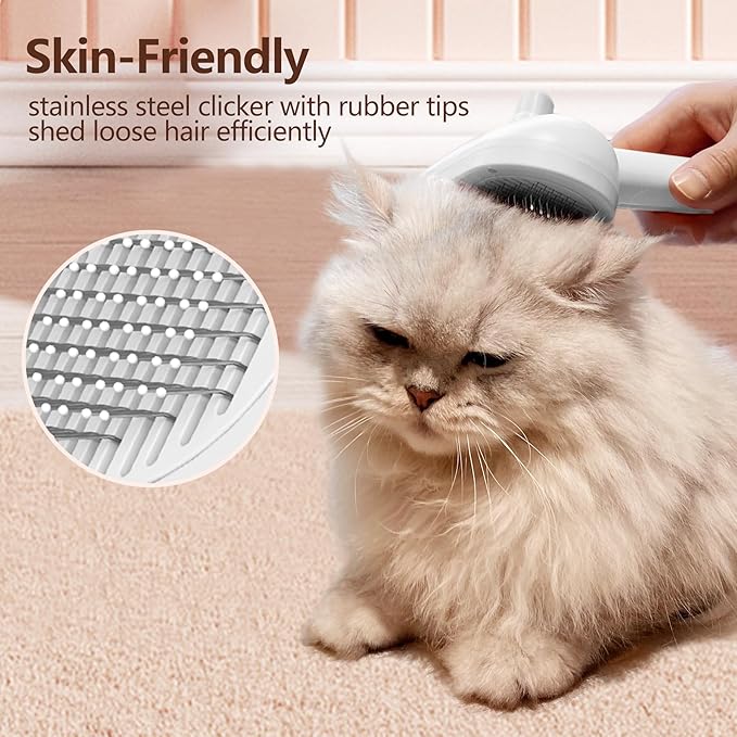 L&W BROS. Steam Grooming Brush for Shedding and Detangling – Self-Cleaning Steamy Pet Brush with Mist Spray for Long-Haired Cats and Small Dogs (White)