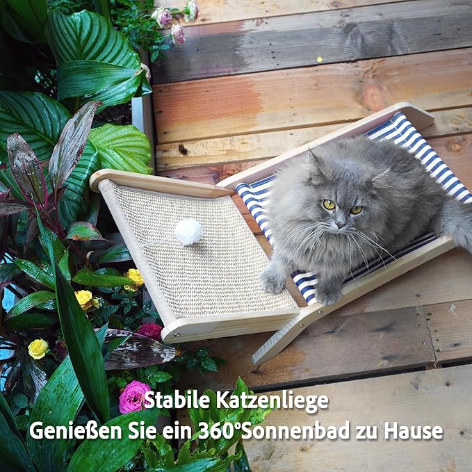 PETKARAY Beach Chair Cat Hammock, Elevated Cat Beds for Indoor Cats, Original Cozy Lounger with Sisal Scratcher and Toy Ball