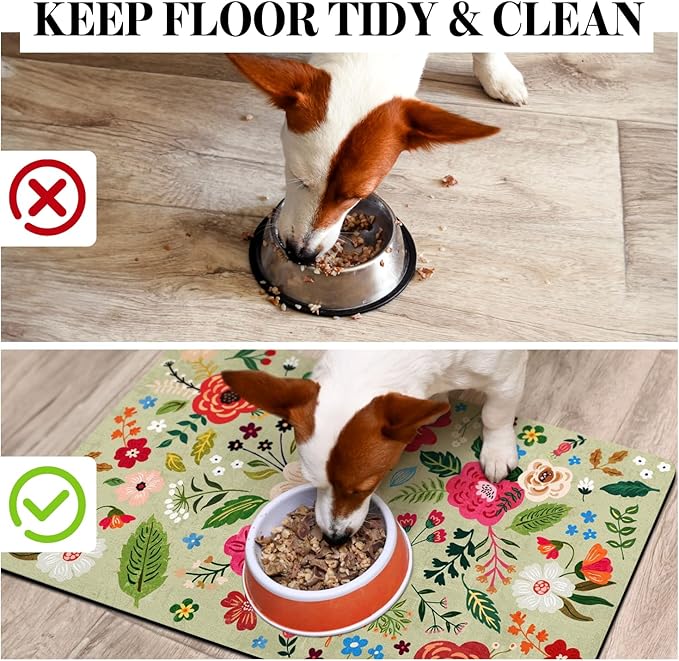 Eco-Friendly Pet Supplies: Absorbent Quick Dry Cat & Dog Food Mat, 24"x32"