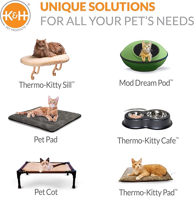 K&H Pet Products Bolster Heated Cat Bed for Indoor Cats, Thermo-Kitty Fashion Splash Orthopedic Foam Heated Pet Bed for Large Cats, Dogs, Waterproof Pet Heater, Safety Listed - Large 16 X 22in Blue