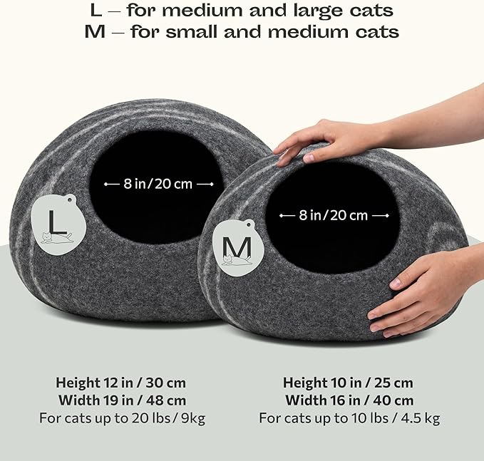 MEOWFIA Cat Cave – Premium Felt Cat Bed for Indoor Cats, Handmade 100% Merino Wool (Medium, Dark Grey)