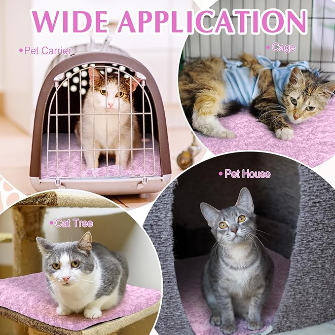 4 Pack Self Warming Cat Bed Indoor Self Heating Dog Cat Pad Washable Thermal Pet Kennel Pad Crate Bed Mat Reflect Body Heat for Outdoor(Pink,16 x 20 Inch)