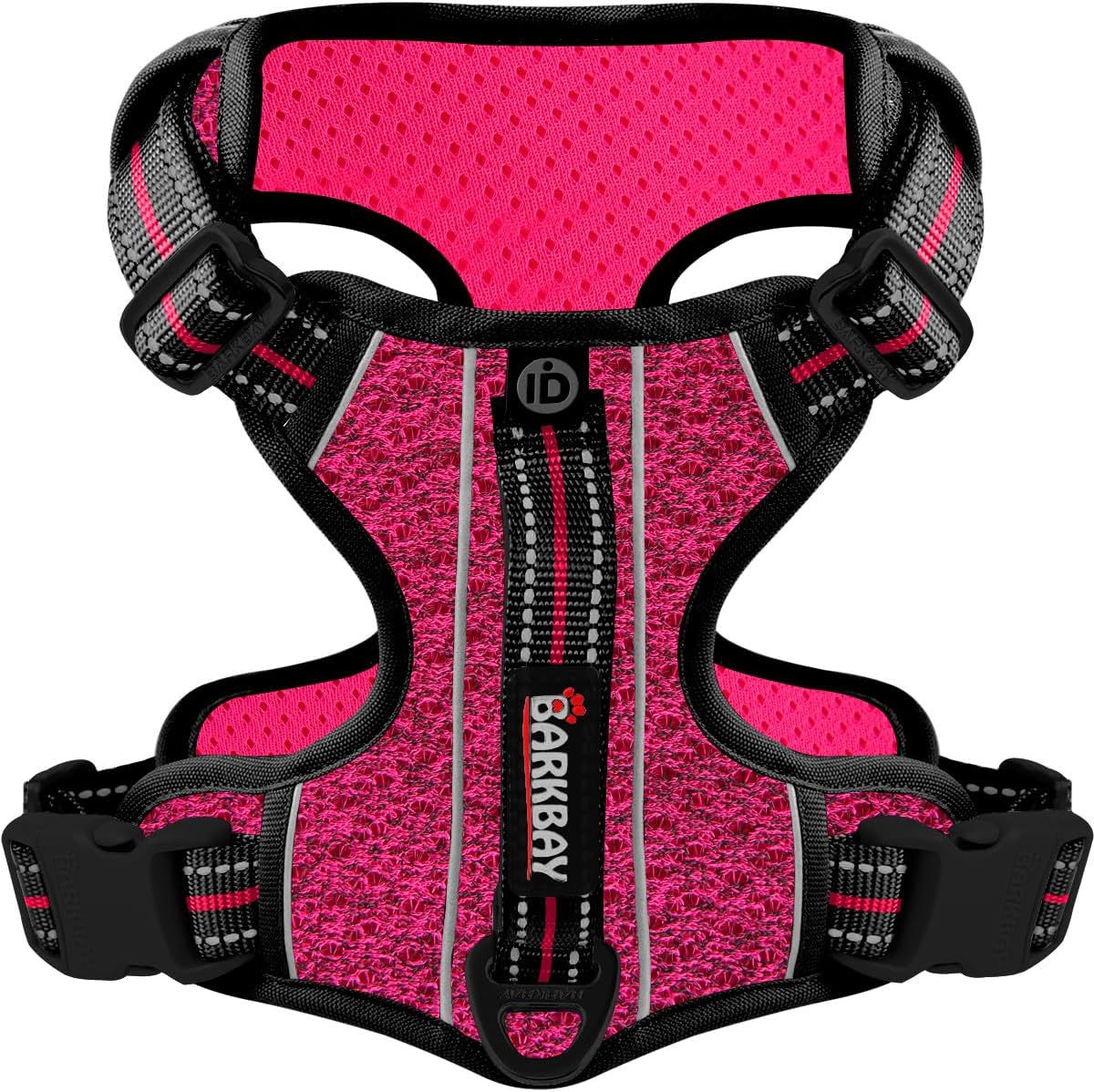 BARKBAY Dog Harness No Pull with ID Tag Pocket - Heavy Duty, Reflective, Easy Control for Large Dogs(Pink/Black,L)