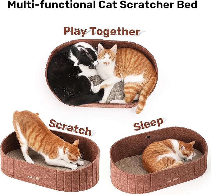 FUKUMARU Cat Scratcher, 24 Inch Sofa Shape Cat Scratching Bed, Reversible Detachable Cats Scratching Board, Round Cats Scratch Pads Refill Indoor, Caramel