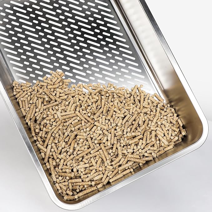 Stainless Steel Litter Box for Pine Pellet Cat Litter Non Clumping Litter System | XXL Sifting Cat Litter Box with Lid for Big Cats | High Sided, Anti-Urine Leakage | Non-Stick Bottom