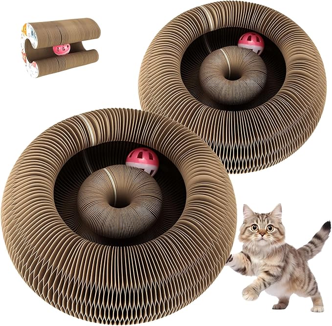 2PACK Kitty Kurlz Cat Toy, Magic Organ Cat Scratching Board with a Ball, Snufflepaw Accordion for Cats, Interactive Recyclable Scratching Pads for Indoor Cats