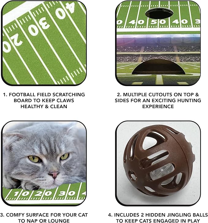 NFL Ravens Football Stadium Cat Scratcher - Felt Scratching Pad for Cats, Game Day Cat Toy with Jingle Bell Balls