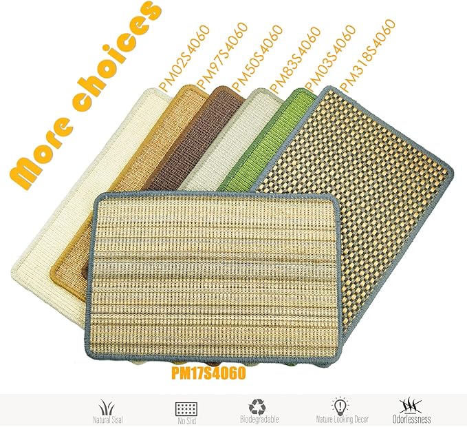 Cat Scratching Pad, 23.6 x 15.7inch Sisal Scratch Mat With Velcro Tapes, Stick on Floor Pad for Wall Scratcher, Horizontal Scratcher Protect Carpets and Sofa (Striped Style)