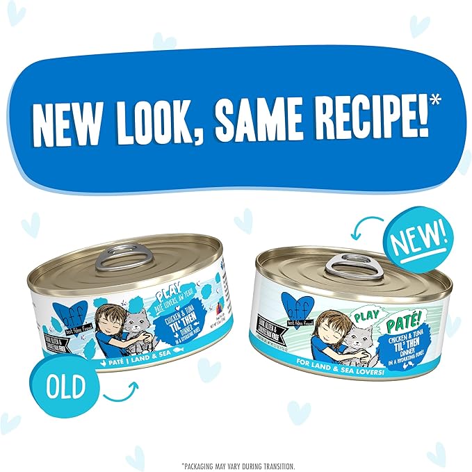 Weruva B.F.F. Play - Best Feline Friend Paté Lovers, Aw Yeah!, Chicken & Tuna Til' Then with Chicken & Tuna, 5.5oz Can (Pack of 8)